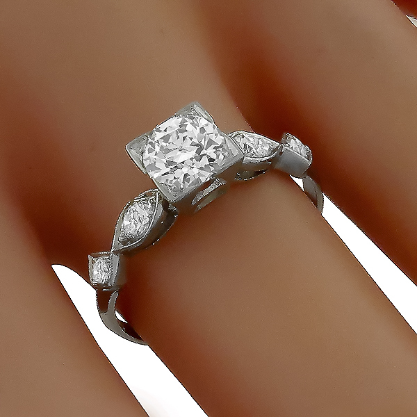 Antique 1920s 0.87ct Old Mine Cut Diamond Platinum Engagement Ring 