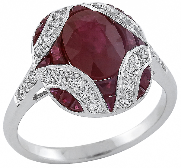 2.40ct ruby 0.50ct diamond gold ring photo 1