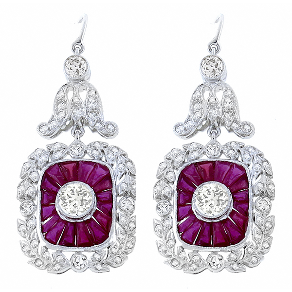 diamond and ruby 18k white gold earrings  1