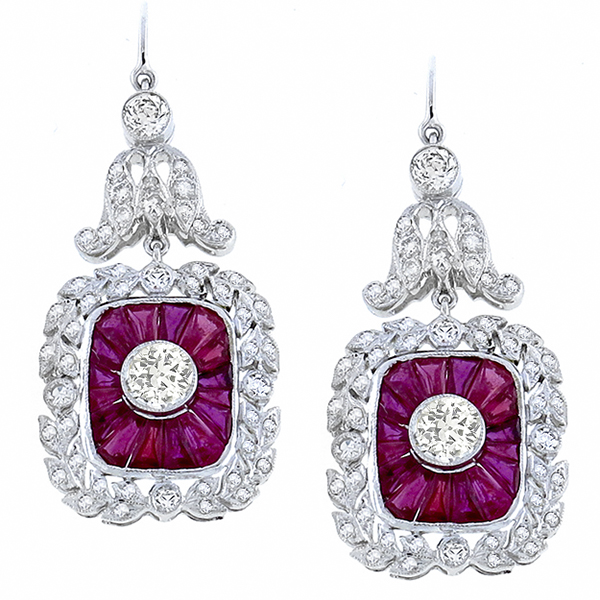 diamond and ruby 18k white gold earrings  1