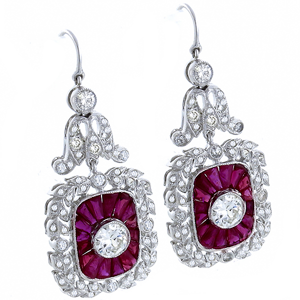 diamond and ruby 18k white gold earrings  1