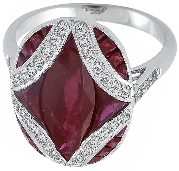 antique style 3.50ct ruby 0.70ct diamond ring photo 1