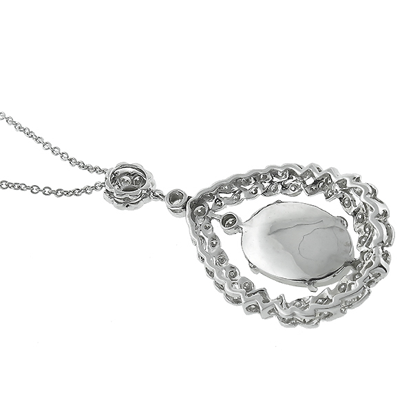 18k white gold opal and diamond pendant 1