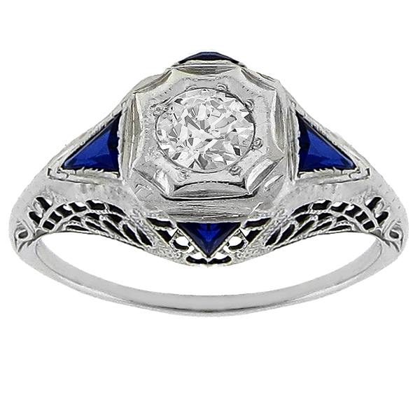 0.35ct Diamond Sapphire Gold Engagement Ring