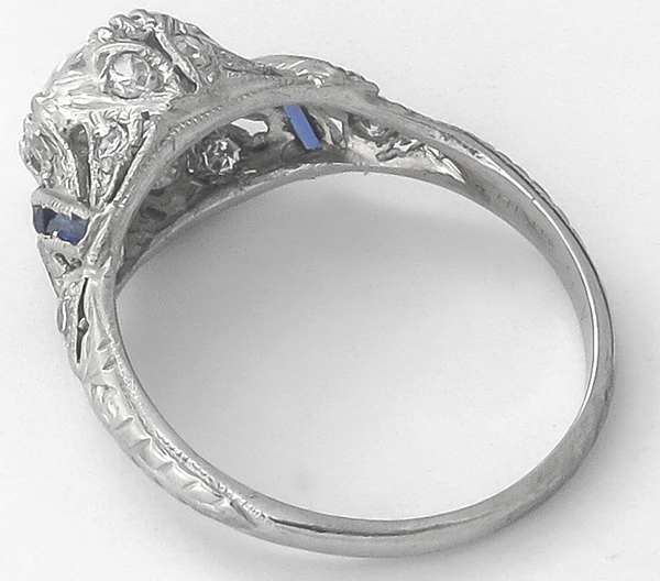 vintage 1.06ct diamond sapphire platinum engagement ring 3/4 view photo