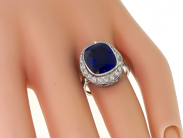 Art Deco 7.34ct Ceylon Sapphire 0.80ct Diamond Engagement Ring 