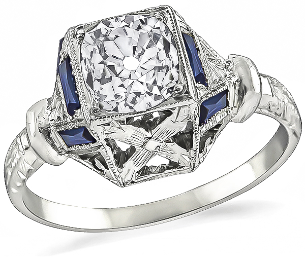 Art Deco GIA Certified 0.99ct Diamond Engagement Ring