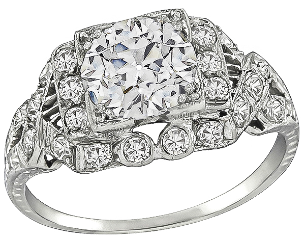 Art Deco GIA Certified 1.58ct Diamond Engagement Ring