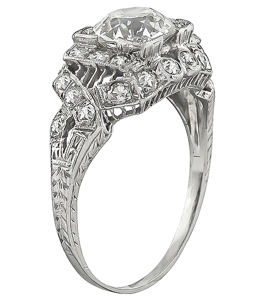 Art Deco GIA Certified 1.58ct Diamond Engagement Ring