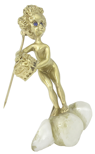 baroque pearl gold cupid pin