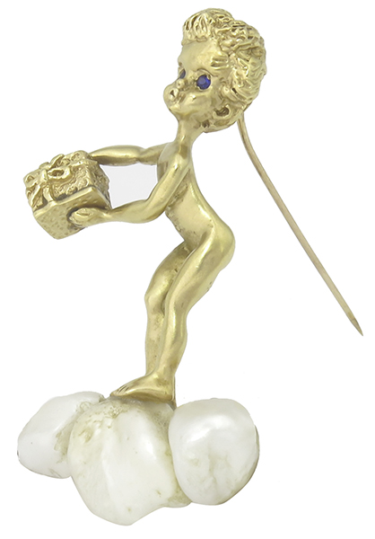 baroque pearl gold cupid pin