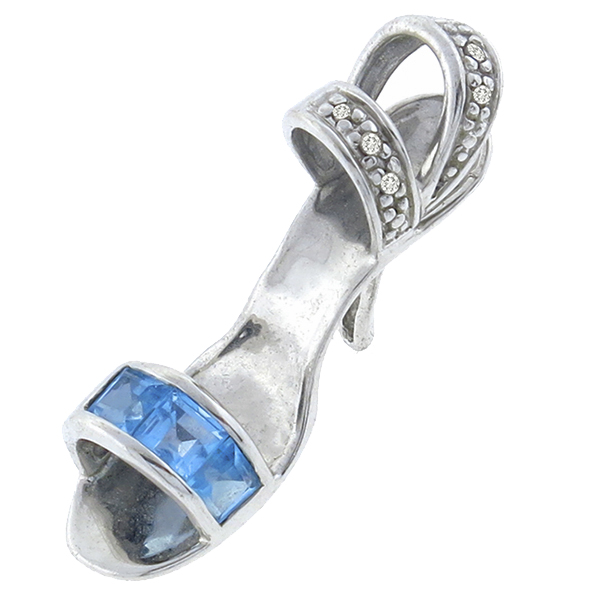  blue topaz  diamond 10k white gold pendant 1