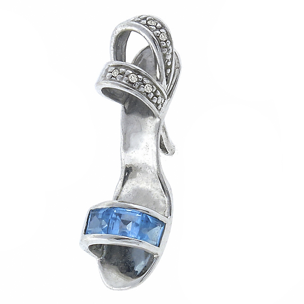  blue topaz  diamond 10k white gold pendant 1