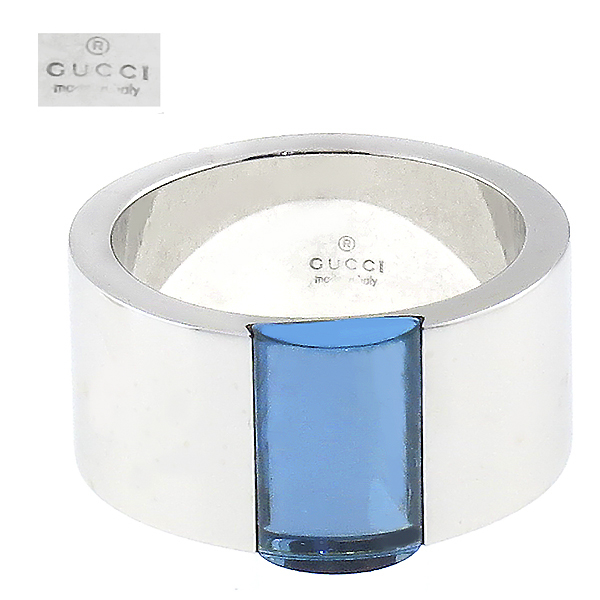 Estate Gucci Blue Topaz 18k White Gold Ring 1