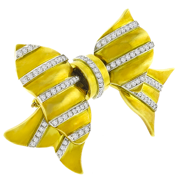1960s 2.88ct Diamond Gold Bow Pin