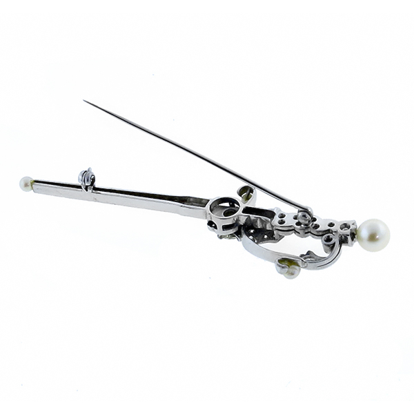  diamond pearl 18k white gold  sword pin 1