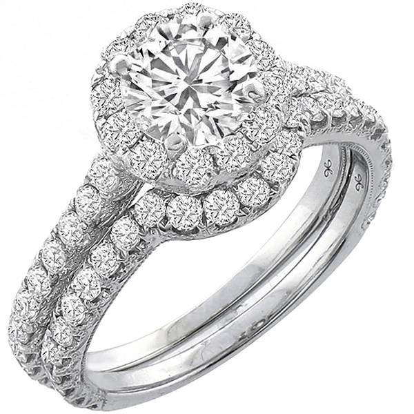 Edwardian Style 0.70ct Round Cut Diamond 18k White Gold Engagement Ring & Wedding Band Set 