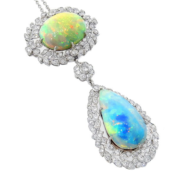 14k white gold opal and diamond pendant  1