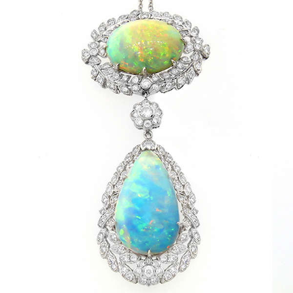 14k white gold opal and diamond pendant  1