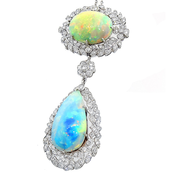 14k white gold opal and diamond pendant  1