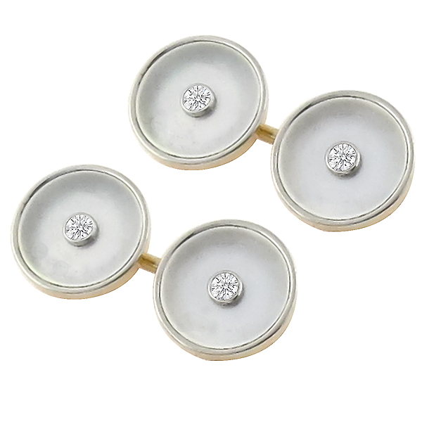 14k yellow and white gold mother of pearl diamond cufflinks 3
