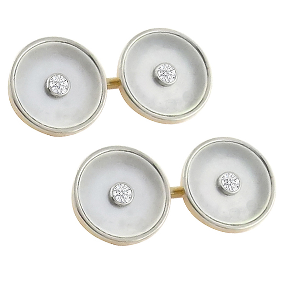 14k yellow and white gold mother of pearl diamond cufflinks 3