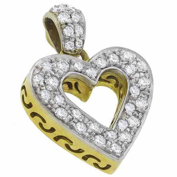  diamond 18k yellow and white gold heart shape pendant 1