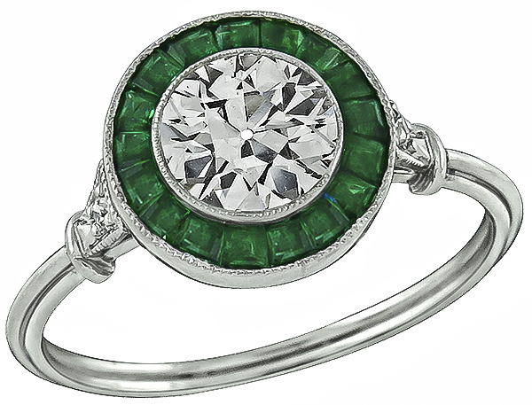 Estate 0.87ct Diamond Emerald Engagement Ring