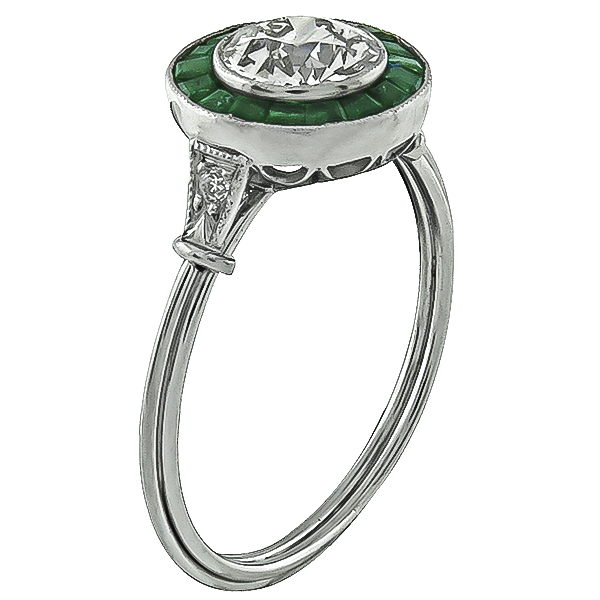 Estate 0.87ct Diamond Emerald Engagement Ring