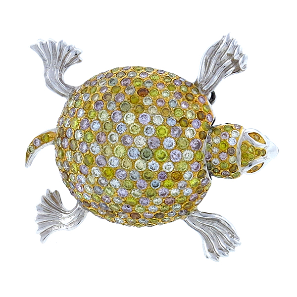 fancy diamond 18k white gold turtle pin/ pendant 1