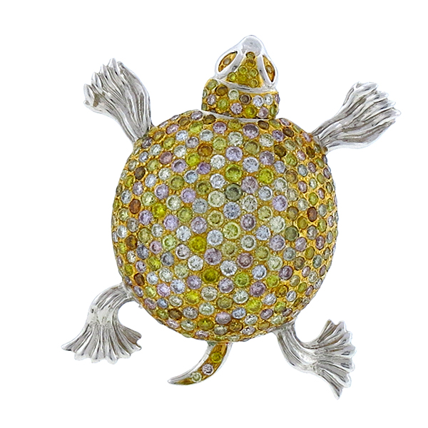 fancy diamond 18k white gold turtle pin/ pendant 1