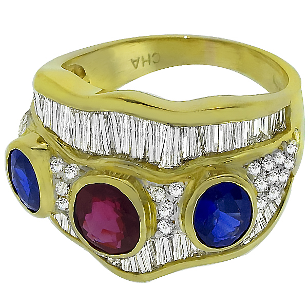 18k yellow gold diamond, ruby, and sapphire ring 1