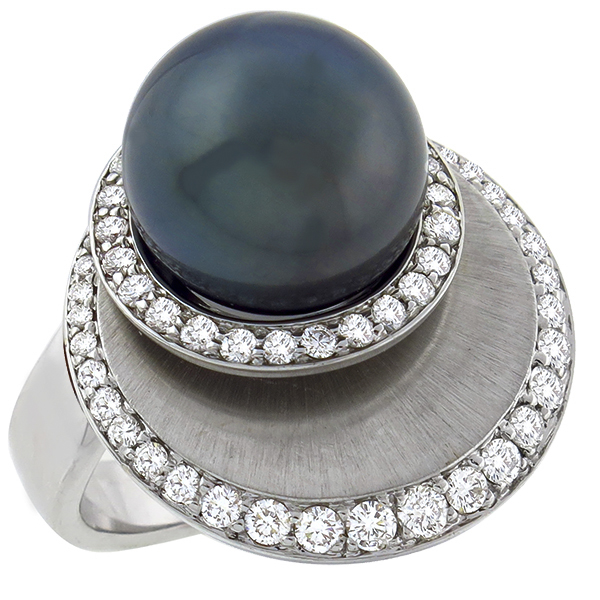 18k white gold black  south sea pearl and diamond ring 1