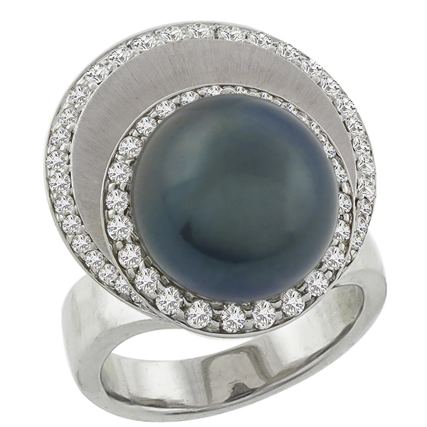 18k white gold black  south sea pearl and diamond ring 1