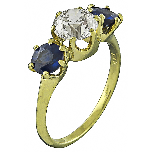 Estate 1.32ct Diamond 1.00ct Sapphire Ring