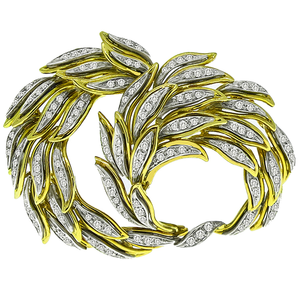 Diamond Gold Swirling Foliage Pin 