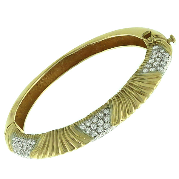 Estate 2.75ct Round Cut Diamond 14k Yellow Gold Bangle Bracelet 