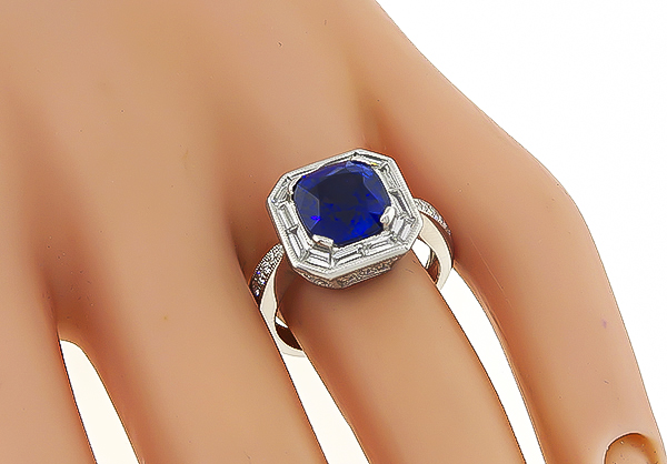 Estate 4.05ct Sapphire 1.00ct Diamond Engagement Ring