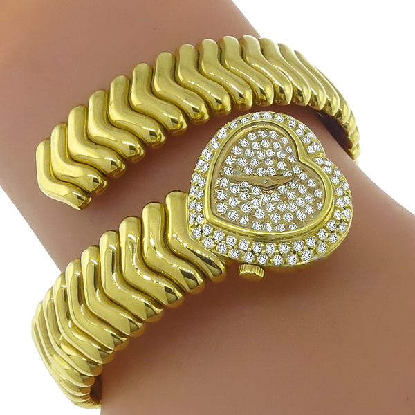 Estate Lalanne 1.50ct Round Cut Diamond 18k Yellow Gold Heart Watch 