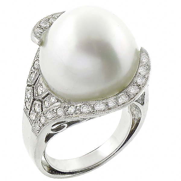 diamond  south pearl and diamond 14k white gold ring 1