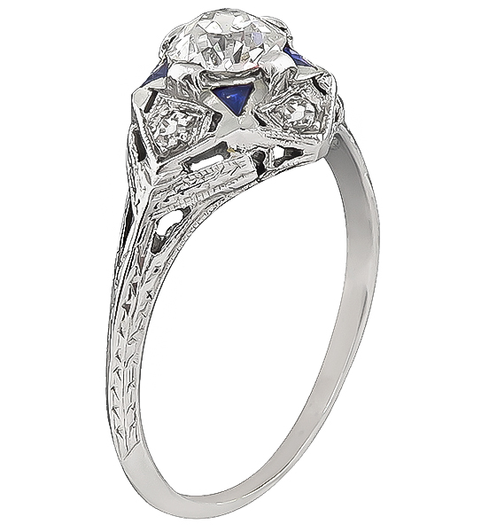 GIA Certified 0.65ct Diamond Art Deco Engagement Ring