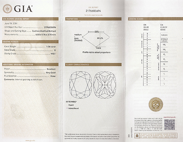 GIA Certified 1.06ct Diamond Engagement Ring