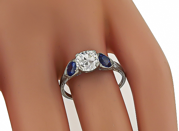 GIA Certified 1.39ct Diamond 1.00ct Sapphire Engagement Ring