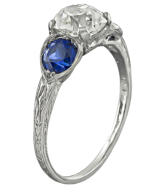 GIA Certified 1.39ct Diamond 1.00ct Sapphire Engagement Ring