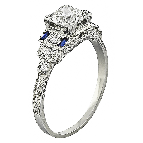 GIA Certified Art Deco 0.90ct Diamond Engagement Ring