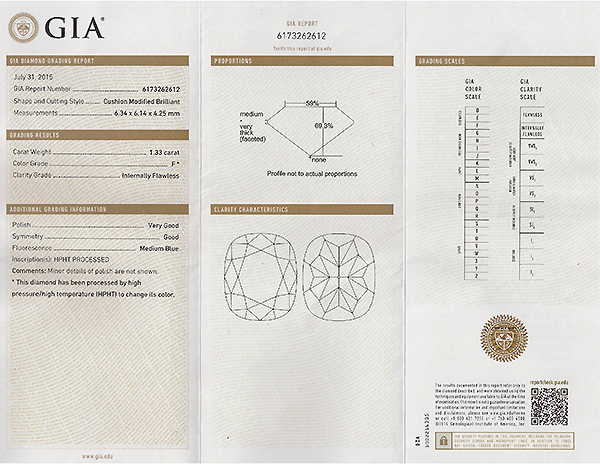 GIA Certified Internally Flawless 1.33ct Diamond Engagement Ring Photo 1