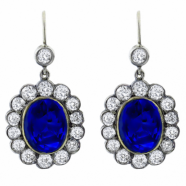 sapphire and diamond silver 14k yellow gold earrings 1