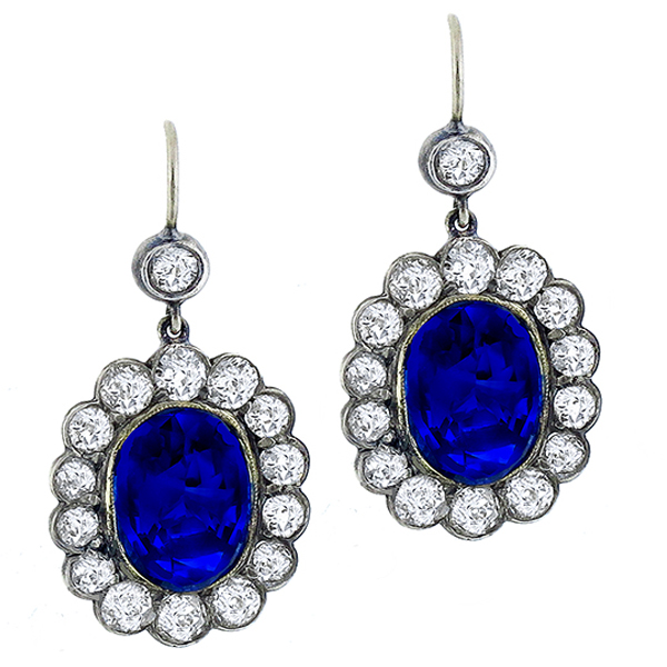 sapphire and diamond silver 14k yellow gold earrings 1