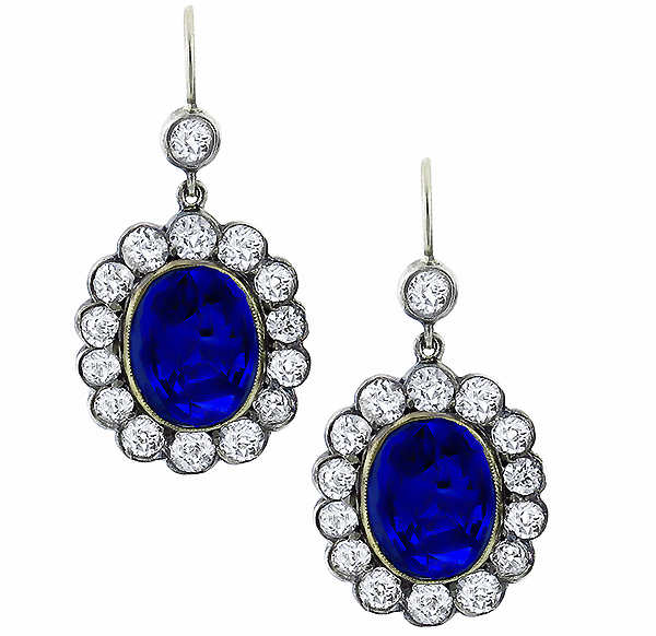 sapphire and diamond silver 14k yellow gold earrings 1