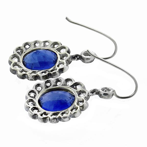 sapphire and diamond silver 14k yellow gold earrings 1